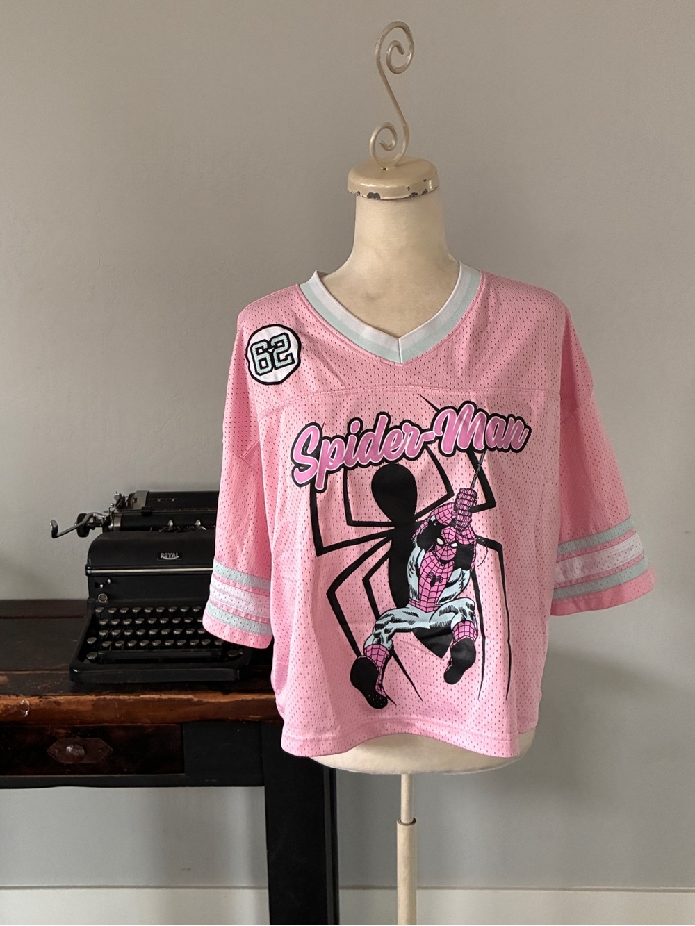 Marvel Spider-Man Pink Athletic Mesh Football Jersey Shirt - Size Large
